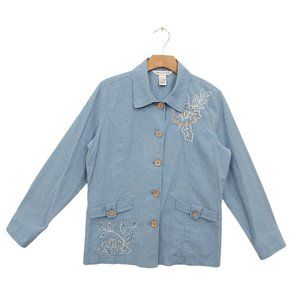 Vintage Drapers & Damons Blazer Womens Medium Blue Button Up Embroidered